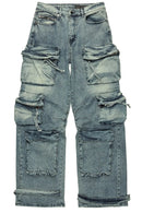 calça jeans azul Lenz de corte folgado