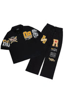 Conjunto Urbano Preto — Polo Cropped + Calça Moletom Proibido