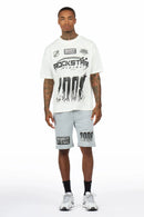 Conjunto de camiseta e shorts Amos com estampa gráfica branca/cinza