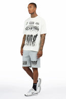 Conjunto de camiseta e shorts Amos com estampa gráfica branca/cinza