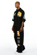 Conjunto Urbano Preto — Polo Cropped + Calça Moletom Proibido