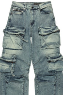 calça jeans azul Lenz de corte folgado