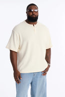 Camiseta Henley Clássica com Textura Waffle - Creme