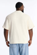 Camiseta Henley Clássica com Textura Waffle - Creme