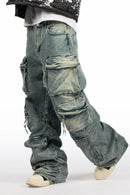 calça jeans azul Lenz de corte folgado