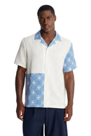 Camisa Vantros com Gola Cubana e Botões - Azul/Combinada