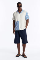 Camisa Vantros com Gola Cubana e Botões - Azul/Combinada