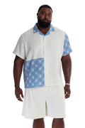 Camisa Vantros com Gola Cubana e Botões - Azul/Combinada