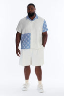 Camisa Vantros com Gola Cubana e Botões - Azul/Combinada