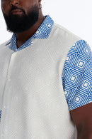 Camisa Vantros com Gola Cubana e Botões - Azul/Combinada