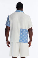 Camisa Vantros com Gola Cubana e Botões - Azul/Combinada