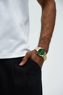 Relógio Rosto Redondo — Dourado & Verde