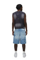 Bermuda Jeans com Aplique de Cruz em Strass